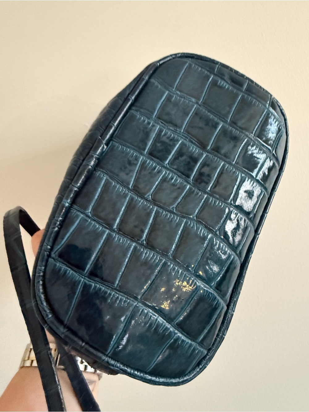 ❌SOLD LOCAL❌ Vintage Teal Croc-Embossed Leather Bucket Bag Mini Crossbody - Picture 7 of 12